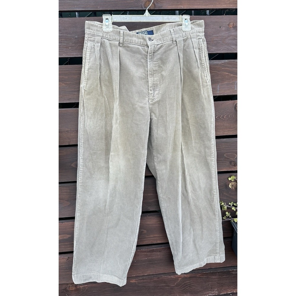 Vintage Polo Ralph Lauren‎ Corduroy Light Brown Relaxed Fit 34x27 Crop Length